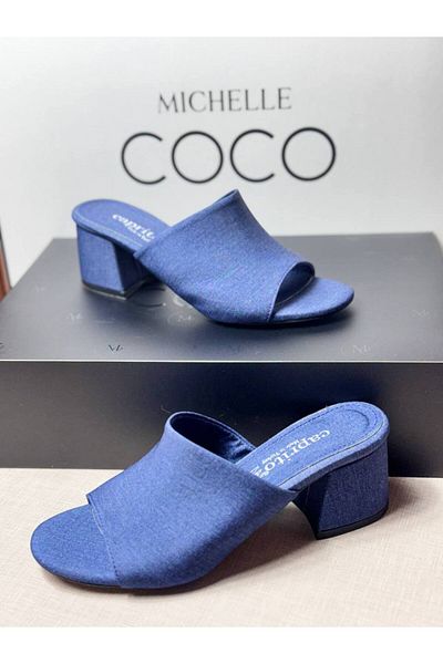 Michelle COCO Papuci de damă cu tocuri înalte cu design special din țesătură denim, confortabil și util