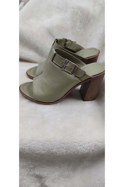 ÇİĞDEM KUNDURA Green Real Leather Crocus Heeled Slippers