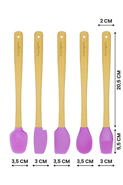 valletta Indigo 5-Piece Pink Silicone Spatula Set - Bamboo 26 cm Long