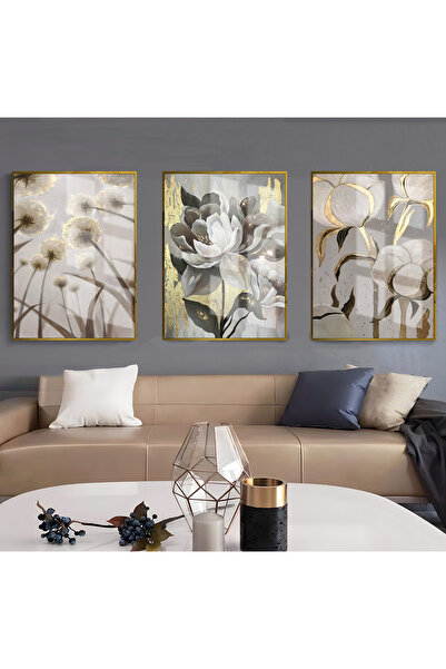 Harikabirev HARİKABİREV | COMBINAT DE HĂNĂMĂRĂ NEGRĂ-GRĂDĂ-ALBĂ 01 | TABLO DE STICLA CU CADRU 3 PIESE VERTICAL