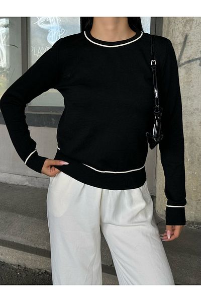 kenza'a Pulover de tricotaj cu gât crew pentru damă, cu talie elastică