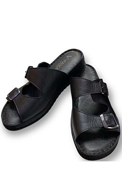 Voyager Papuci ortopedici pentru femei - negri, cataramă dublă, piele naturală (9229)