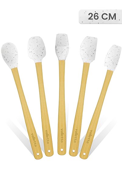 valletta Indigo White Dotted Bamboo Silicone Spatula Set of 5 - Long 26 Cm