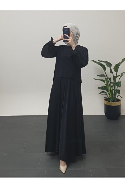 Modamorfo Balloon Skirt Suit with Lace-Up Sleeves - Black