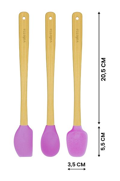 valletta Indigo 3-Piece Pink Silicone Spatula Set - Long 26 cm Bamboo