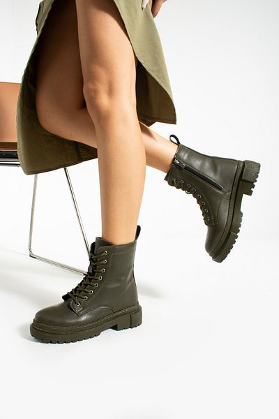 İnan Ayakkabı Khaki Green Women's Boots - Zippered