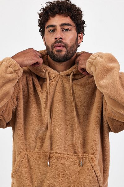 MADZEYMODA Μπεζ βελούδινο φούτερ με κουκούλα - Mz86046