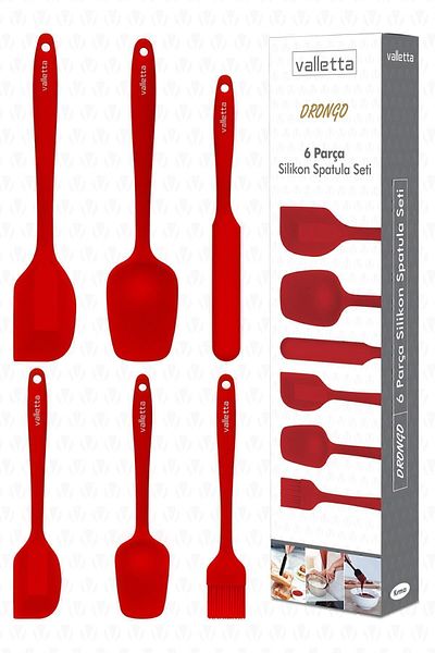 valletta Drongo Heat Resistant Fireproof Non-Stick Silicone Spatula Set 6 Pieces Red