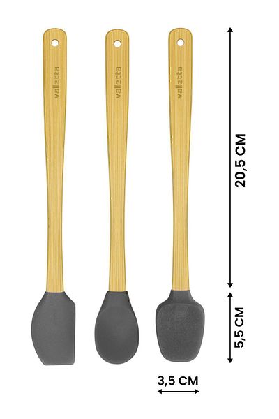 valletta Indigo Gray Bamboo Silicone Spatula - Set of 3 Long 26 Cm