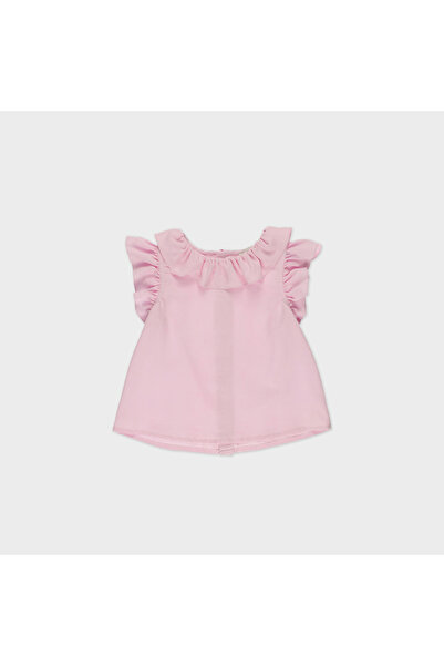 Panço Kız Bebek Fırfır Detaylı Pembe Bluz