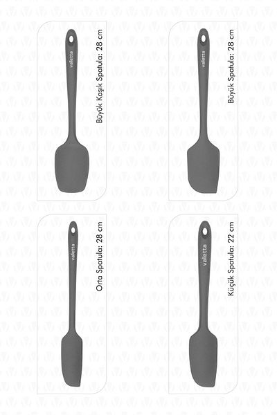 valletta Osteris Heat Resistant Fireproof Non-Stick Silicone Spatula Set 4 Pieces Gray