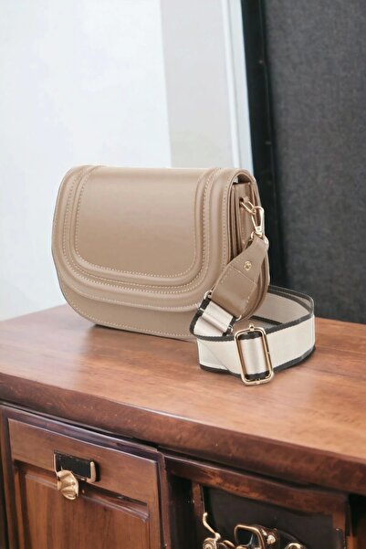 Glemix Hola Koyu Vizon Cilt Kanvas Şerit Askılı Kadın Trend Omuz Çantası