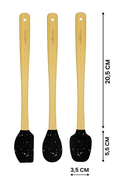 valletta Indigo Black Bamboo Silicone Spatula - Set of 3, Long 26 cm