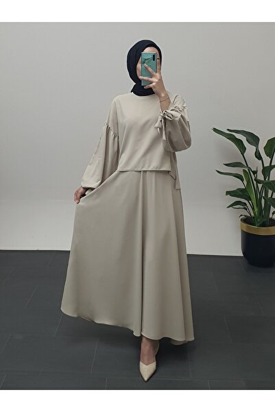 Modamorfo Bézs színű szett - fűzős ujjakkal és buborékos szoknyával