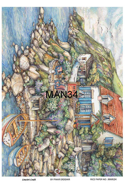 LİNEART Manzara Serisi Pirinc Dekopaj Kagıdı  29X42cm No:MAN34