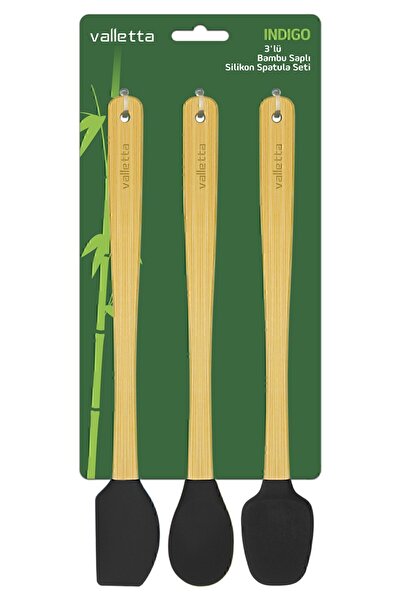 valletta Indigo 3'lü Siyah Bambu Silikon Spatula Seti Uzun 26 Cm