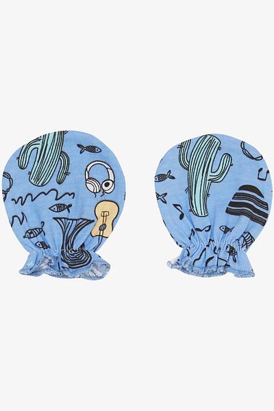 Breeze Music Themed Fish Patterned Blue Newborn Baby Gloves