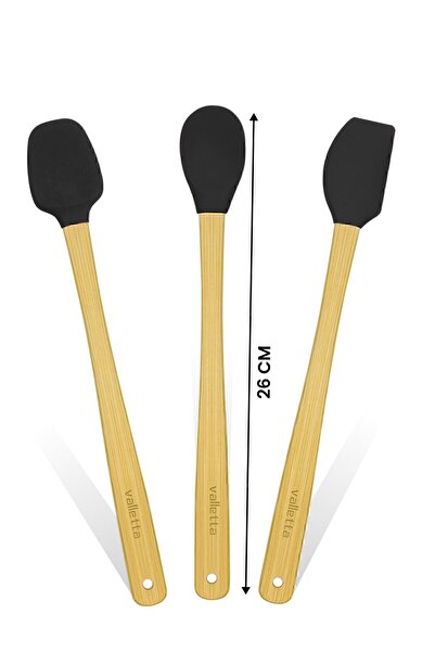 valletta Indigo 3'lü Siyah Bambu Silikon Spatula Seti Uzun 26 Cm