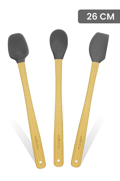 valletta Indigo Gray Bamboo Silicone Spatula - Set of 3 Long 26 Cm