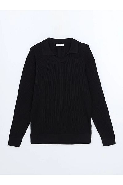 LC Waikiki Lcw Vision New Black Polo Collar Long Sleeve Men's Knitwear Sweater