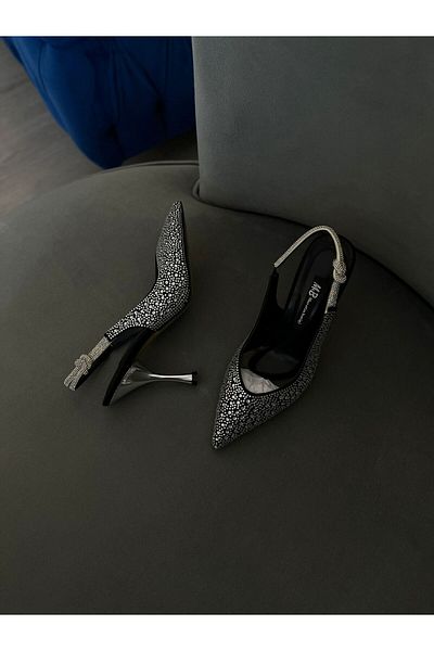 M&B Tocuri Aдела din satin negru - Detaliu de piatră, înălțime de 9 cm, între 36-42-9