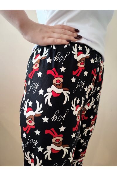 enmodaiçgiyim Pantaloni de pijama pentru femei din piele intoarsa cu model de cerb negru