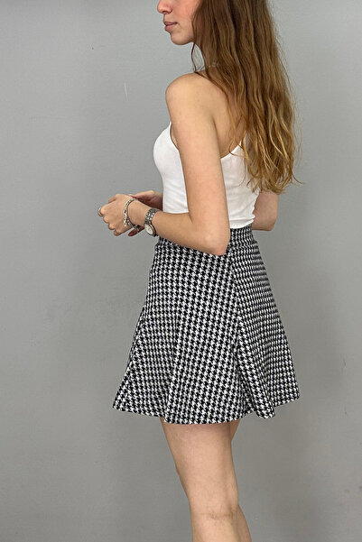 Tam Moda Fusta evazată cu model alb-negru de iarnă pentru femei