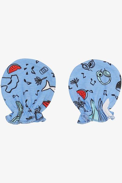 Breeze Music Themed Fish Patterned Blue Newborn Baby Gloves