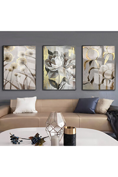 Harikabirev HARİKABİREV | COMBINAT DE HĂNĂMĂRĂ NEGRĂ-GRĂDĂ-ALBĂ 01 | TABLO DE STICLA CU CADRU 3 PIESE VERTICAL