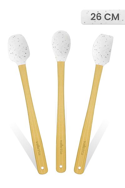 valletta Indigo White Dotted Bamboo Silicone Spatula - Set of 3, Long 26 cm