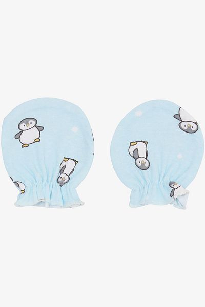 Breeze Light Blue Penguin Patterned Newborn Baby Gloves