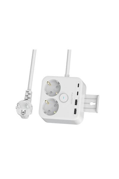 EksikSepeti Fulltech Beyaz Termal Akım Korumalı 2 Li Priz 2x Type C 2x USB 3680 W FTR-21