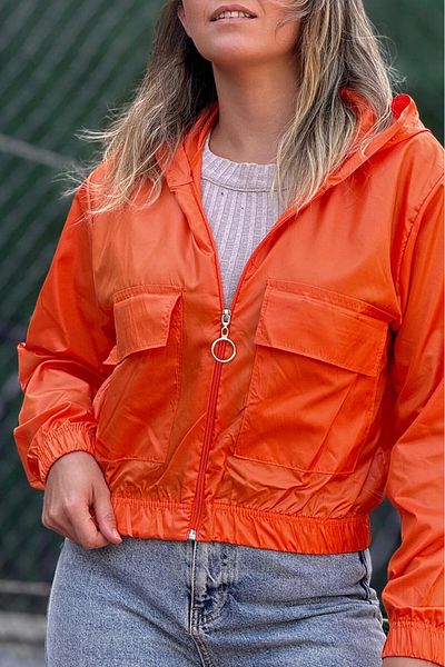 hazelin Orange Women's Seasonal Jacket - Pocket, Zipper and Hood Hzl24W-Dsb12501