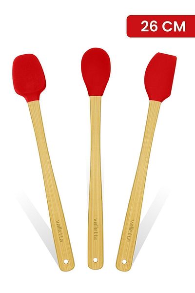 valletta Indigo Red Bamboo Silicone Spatula - Set of 3, Long 26 Cm