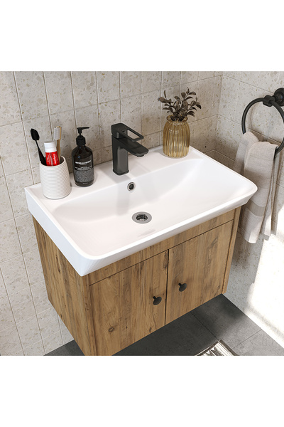 ROOMART Lavabolu Mat Suntalam 60 Cm Banyo Dolabı + Aynalı Üst Dolabı