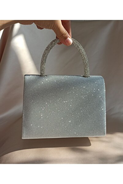 Gül Karatekin Geantă portofoliu pentru rochie de seară pentru femei cu sclipici argintiu și cataramă cu pietre