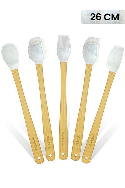 valletta Indigo 5-Piece Gray-Marble Bamboo Silicone Spatula Set - Long 26 cm