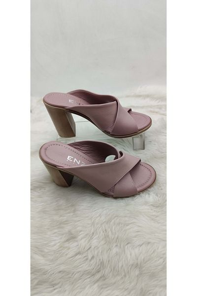 ÇİĞDEM KUNDURA Real Leather Powder Cross Slippers - Çiğdem (Ter 6C)