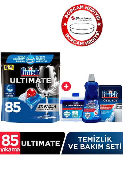 Finish Ultimate Dishwasher Detergent Capsule Tablet 85 Pieces Cleaning Care Set (with Borcam Gift)