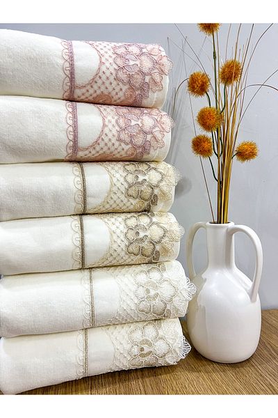 AYHANHOME 6 LI Velvet Luxury French Laced Προίκα 50x90 Πετσέτα χεριών και προσώπου