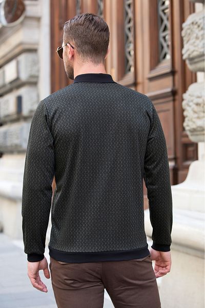 Masimar Men's Half Zipper Jacquard Long Sleeve Polo Collar Sweatshirt