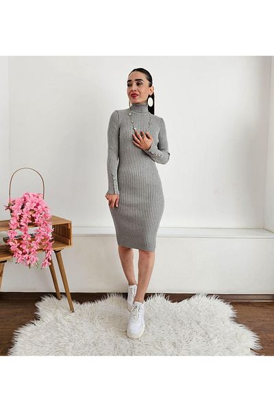 Altı Üstü Butik Πλεκτό φόρεμα με ψηλό μανίκι με κουμπιά