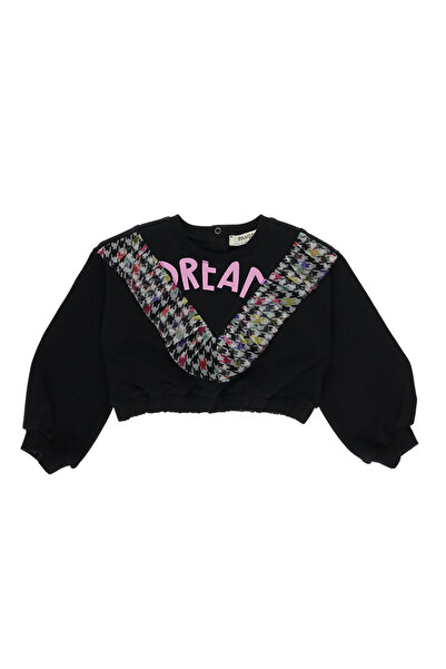 Panço Kız Bebek Kazayağı Desenli Tül Detaylı Sweatshirt