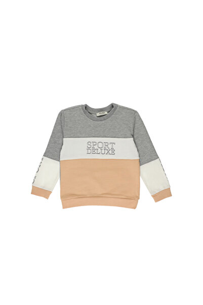 Panço Kız Bebek Blok Parçalı Çıtçıt Detay Somon Sweatshirt
