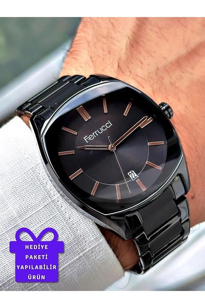 Ferrucci Black Color Steel Band Men's Wrist Watch (2 Years Warranty, Waterproof)