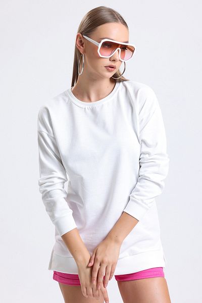 MD trend Women's Crew Neck Soft Textured Flexible Ribbed Basic Loose Sweatshirt
