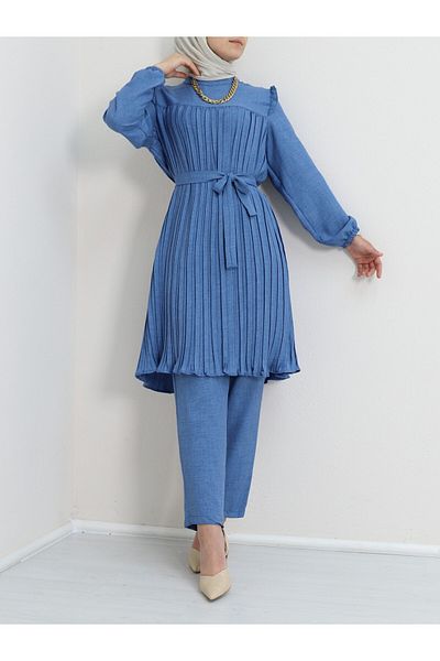 Modamorfo Robadan Blaues, plissiertes Doppelset – Taillenbinde