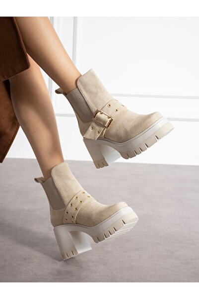 Alemdar Shoes ALDENA Krem Süet Toka Detay Kadın Bot
