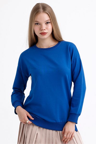 MD trend Women's Crew Neck Soft Textured Flexible Ribbed Basic Loose Sweatshirt