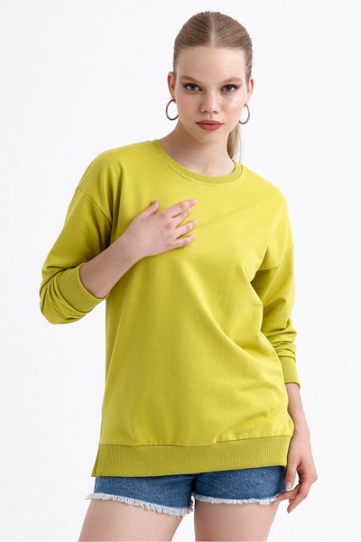 MD trend Women's Crew Neck Soft Textured Flexible Ribbed Basic Loose Sweatshirt